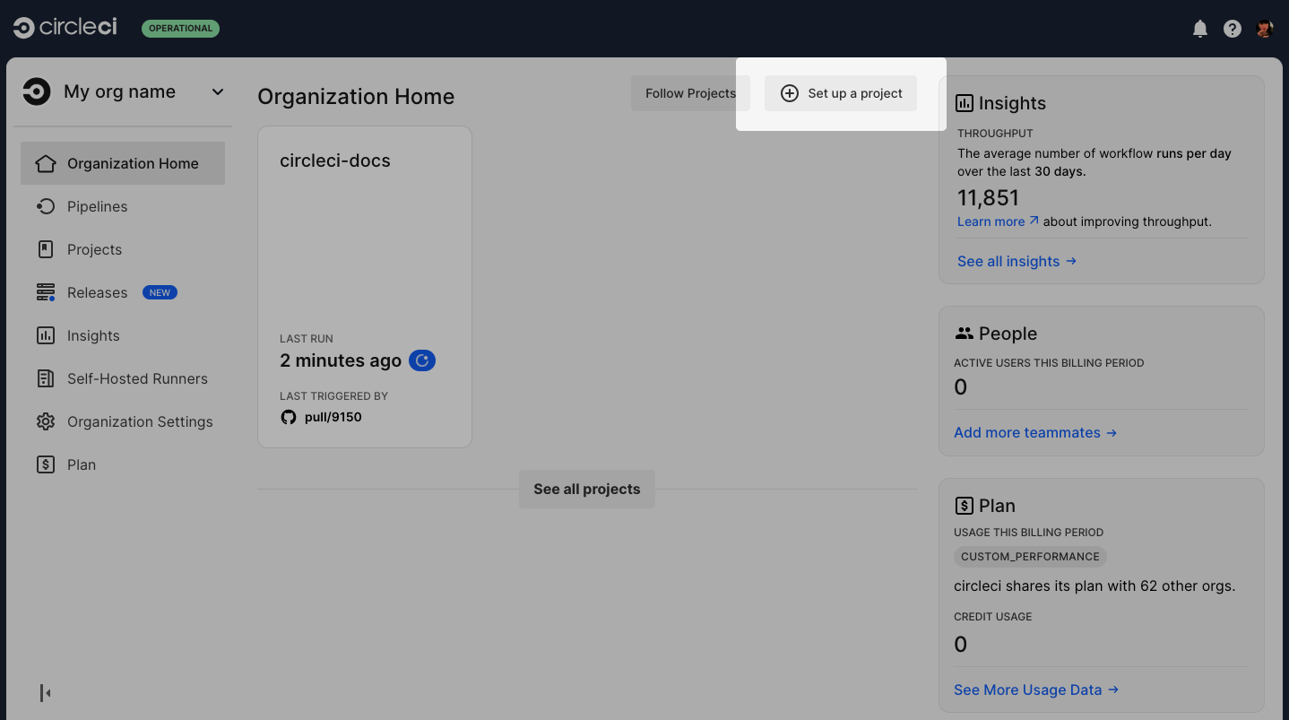 Set up a project button
